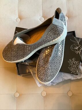 Atalina Women's Pewter Slip-On Laser-Cut Flats with Cushioning
